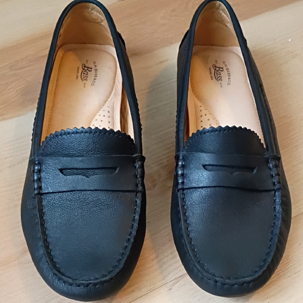 Bass Black Leather Penny Loafers